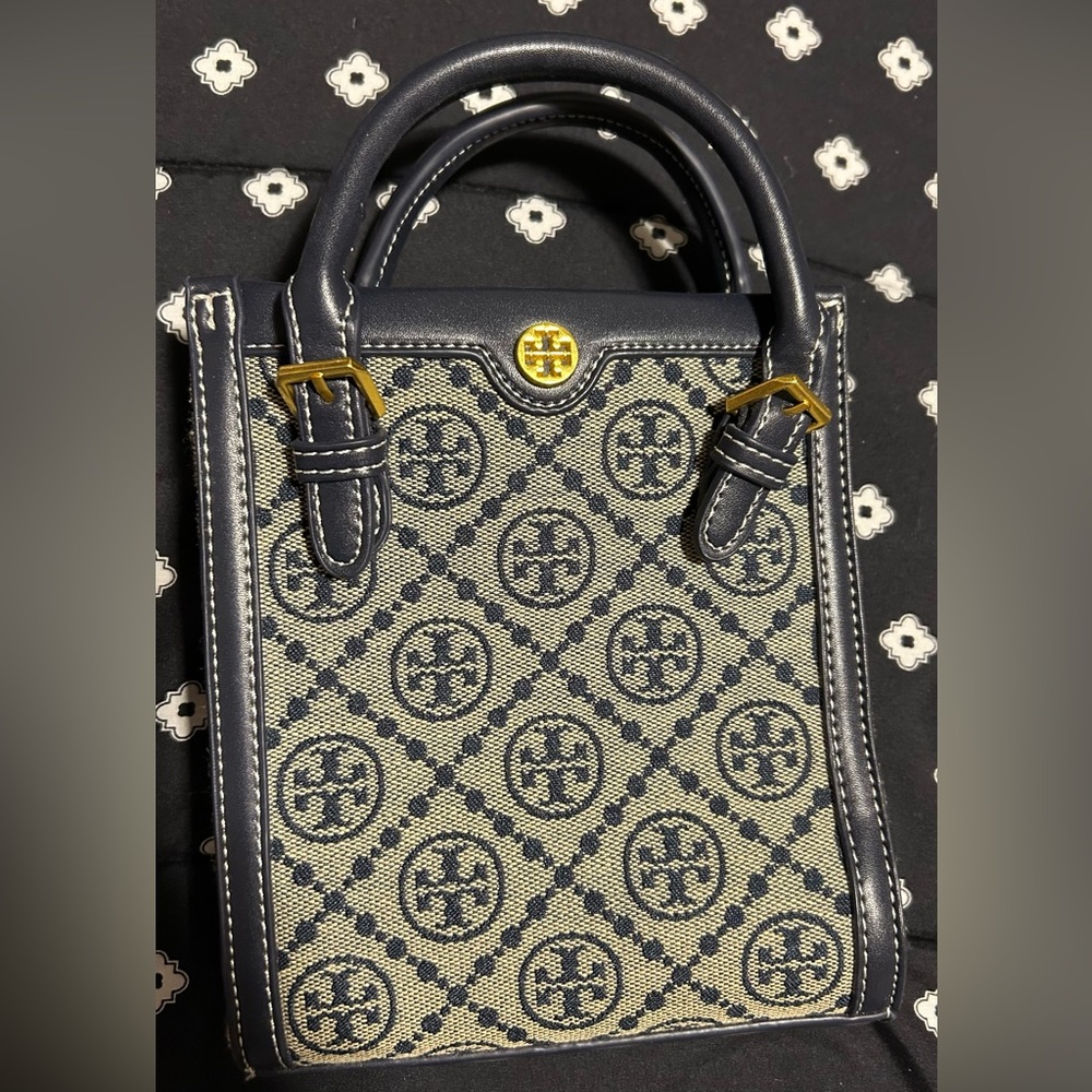 Tory Birch Navy Mini Monogram Tote(missing strap)-
